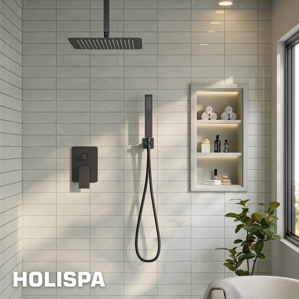 Ceiling Mount Shower System with 10" Rain Head, Handheld & Valve