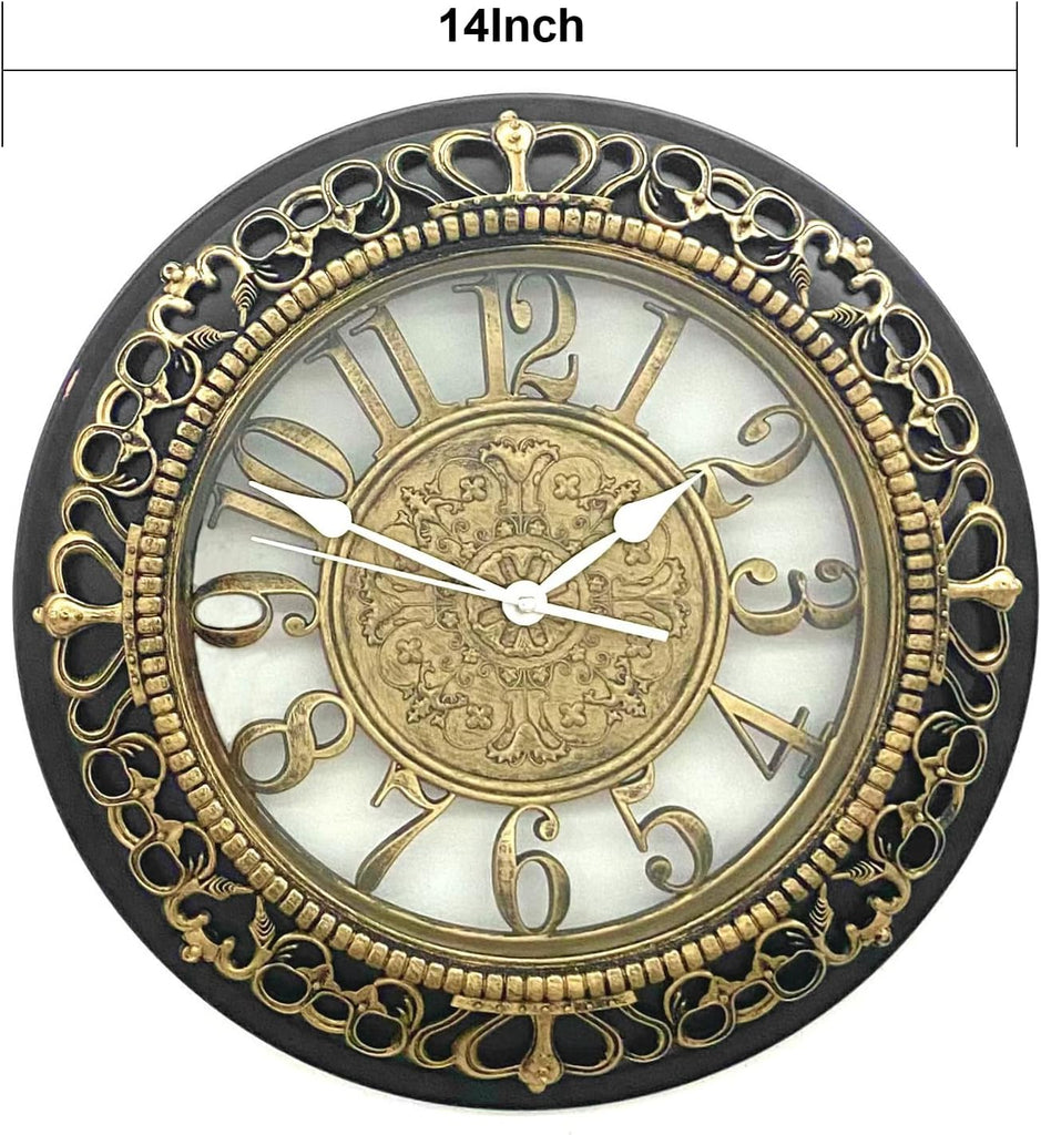 20 Inch Roman Numeral Wall Clock - Silent Non-Ticking Metal Frame with Glass Face, Battery Operated Vintage Decor for Living Room, Bedroom & Office (Antique Gold)