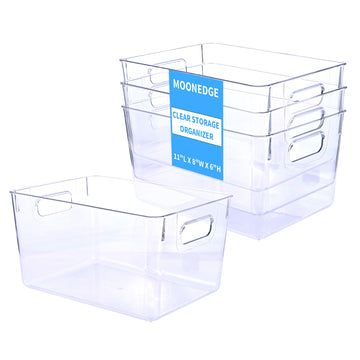 4 Pack Clear Plastic Storage Bins 11x8x6in Storage Containers