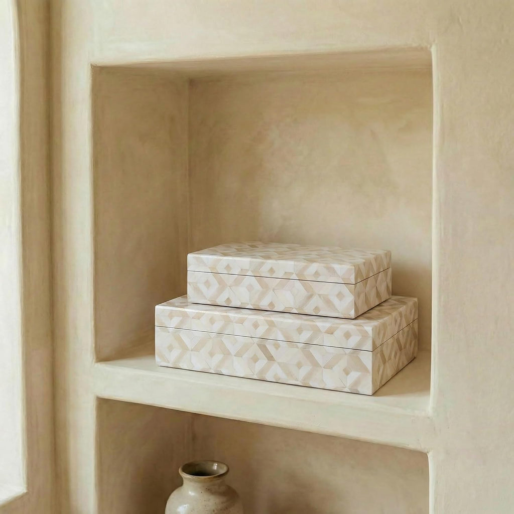 Decorative Storage Boxes with Lids Organizer Bins for Bookshelf - Set of 2