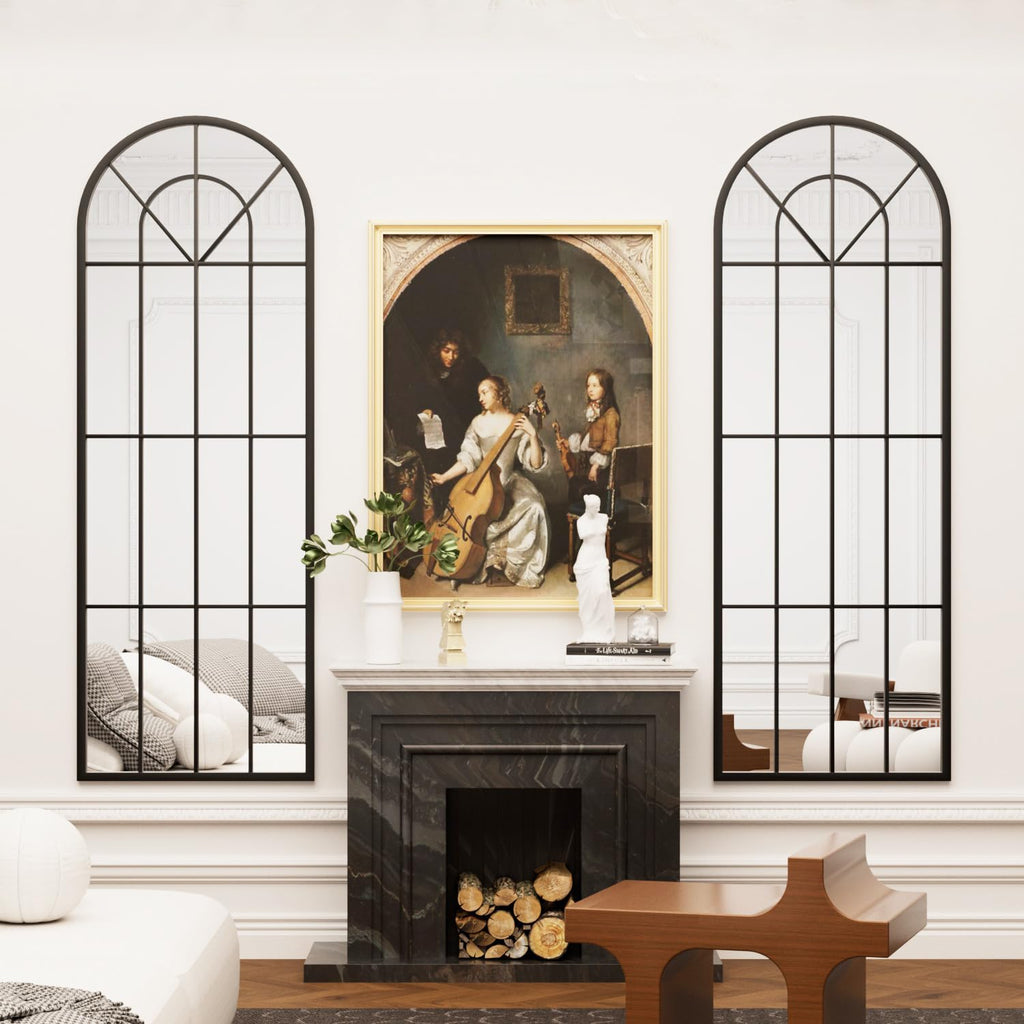 Full Length Mirror, 65×22" Black Arch Windowpane Body Wall Mirror