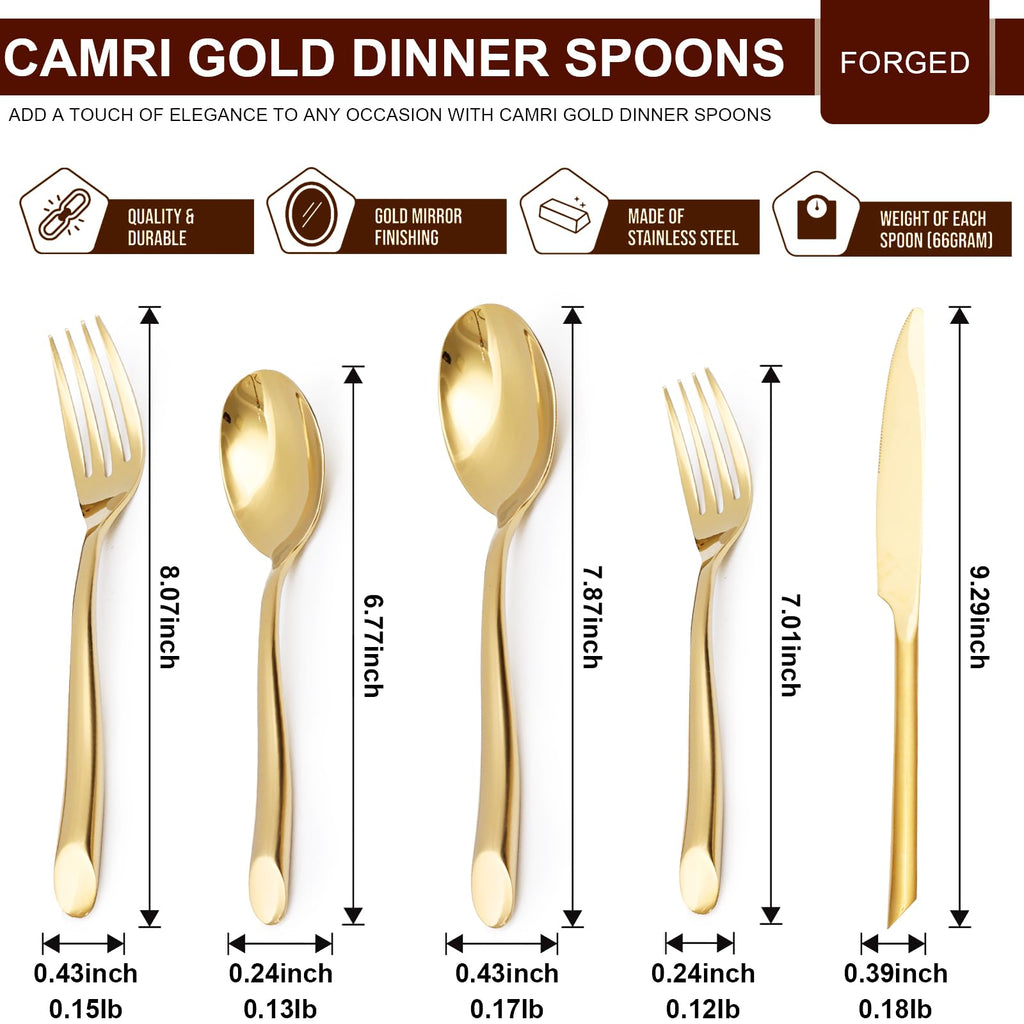 Gold 20-Piece Silverware Set with Handle, Stainless Steel Flatware Set, Cutlery Set Mirror Polished, Dishwasher Safe