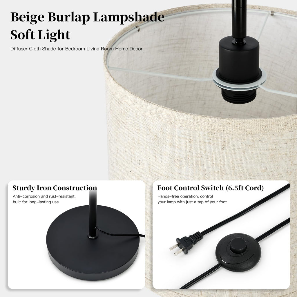 Black Arc Floor Lamp, 62.5" Tall Mid Century Modern Standing Lamp with Foot Switch & 3 Color Temperatures & Remote