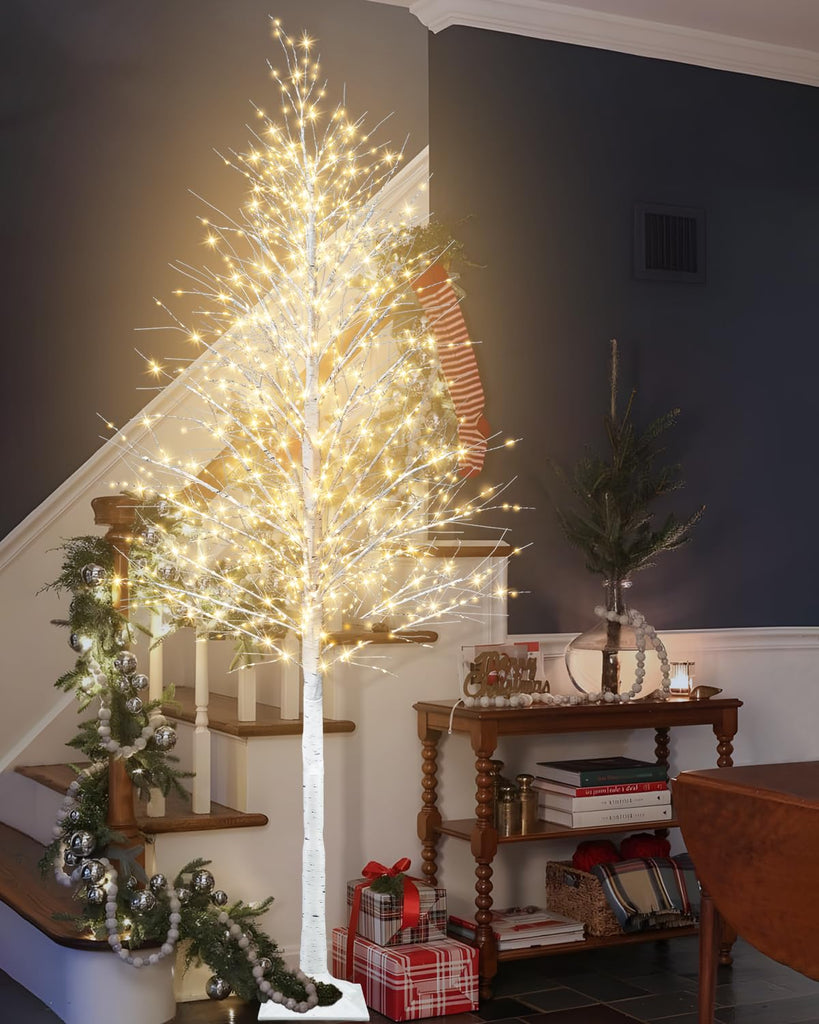 7FT Lighted Birch Twig Tree with 1200 LED Warm White Lights 8 Modes & Timer Artificial Twig Christmas Tree for Indoor