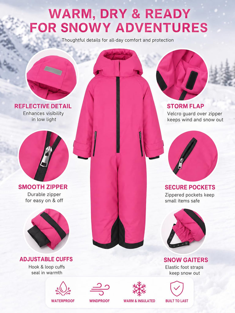 Toddler Baby Girl Hooded Snowsuit Waterproof One Piece Ski Suit