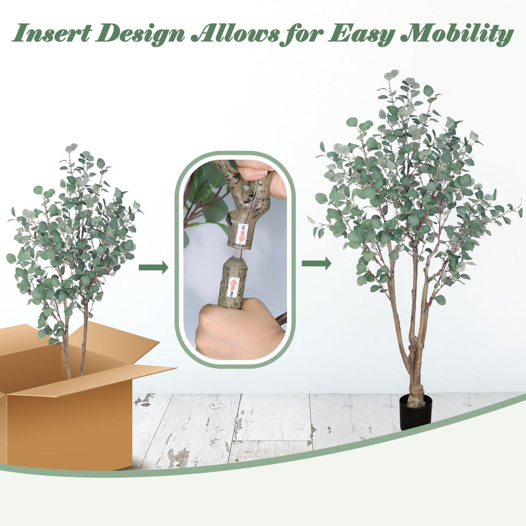 6FT Artificial Eucalyptus Tree Indoor, Tall Faux Eucalyptus Plant with Pot