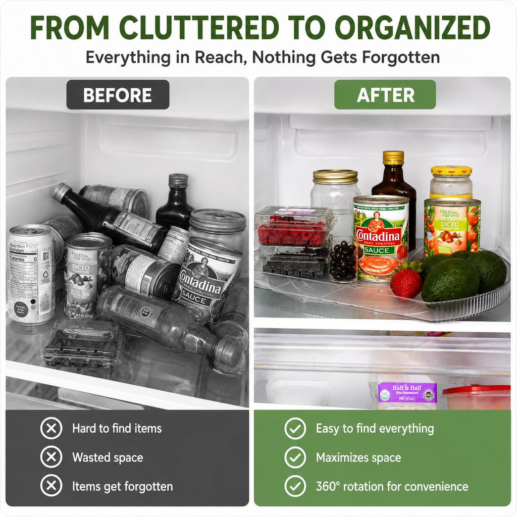Rotating Lazy Susan for Refrigerator - Square Lazy Susan - Refrigerator Lazy Susan Organizer - Rotating Fridge