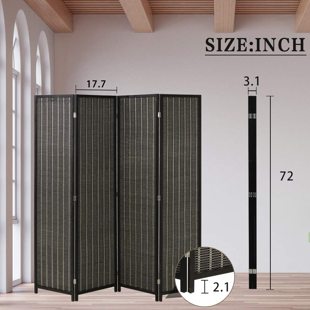 4-Panel Folding Room Divider | 6ft, Black | Light & Portable