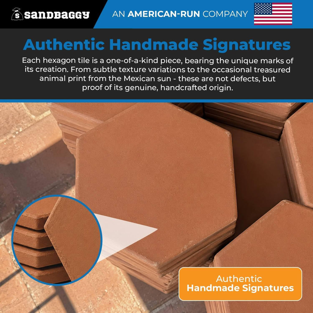 Lincoln Hexagon Saltillo Tile 8.5" x 7.5" | Unsealed Handmade Mexican Tile - (10, 8.5" x 7.5" Hexagon Saltillo)