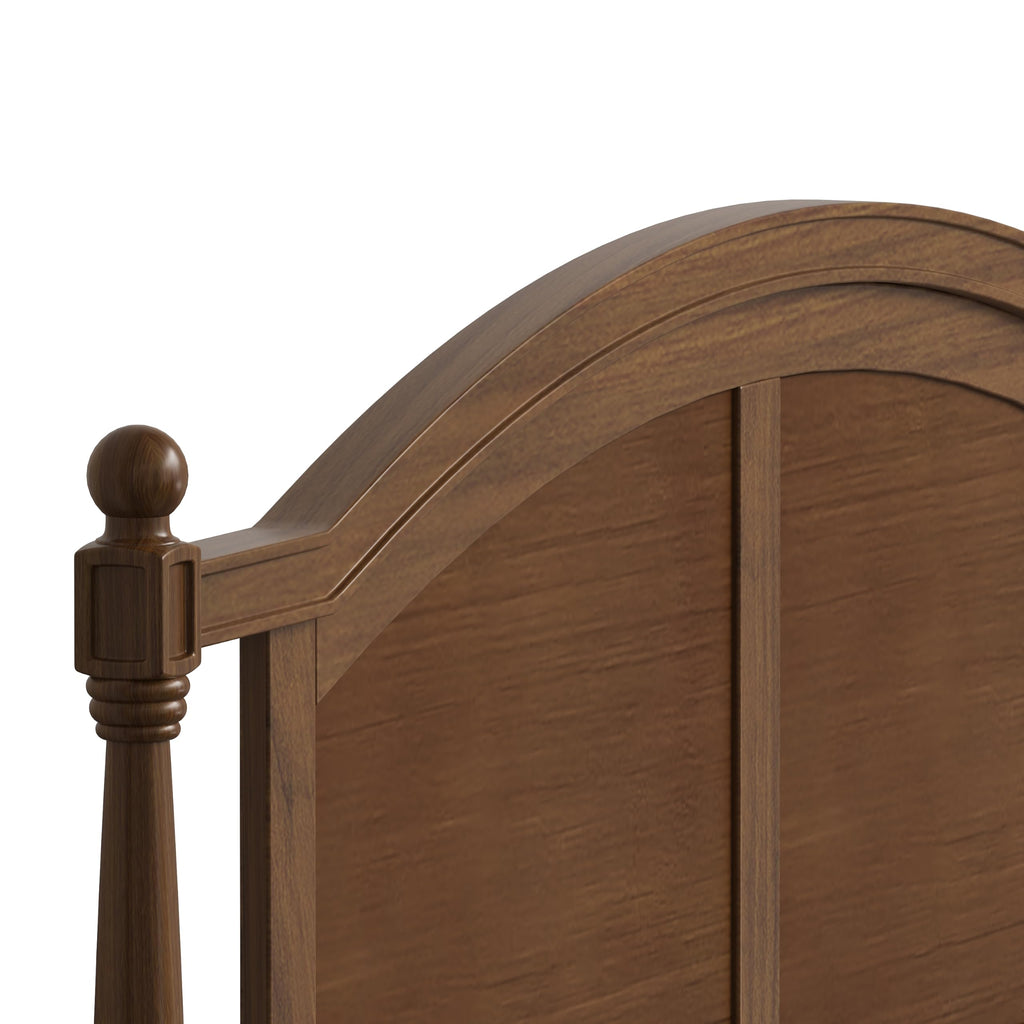 Farmhouse Traditional Platform Bed with Arched Headboard and Footboard, Cottage Panel Wooden Bed Frame
