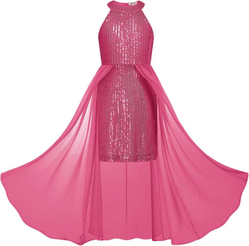Girls Halter Neck Sequin Dress Kids Fancy Formal Party Christmas Sparkly Pageant Birthday Dresses