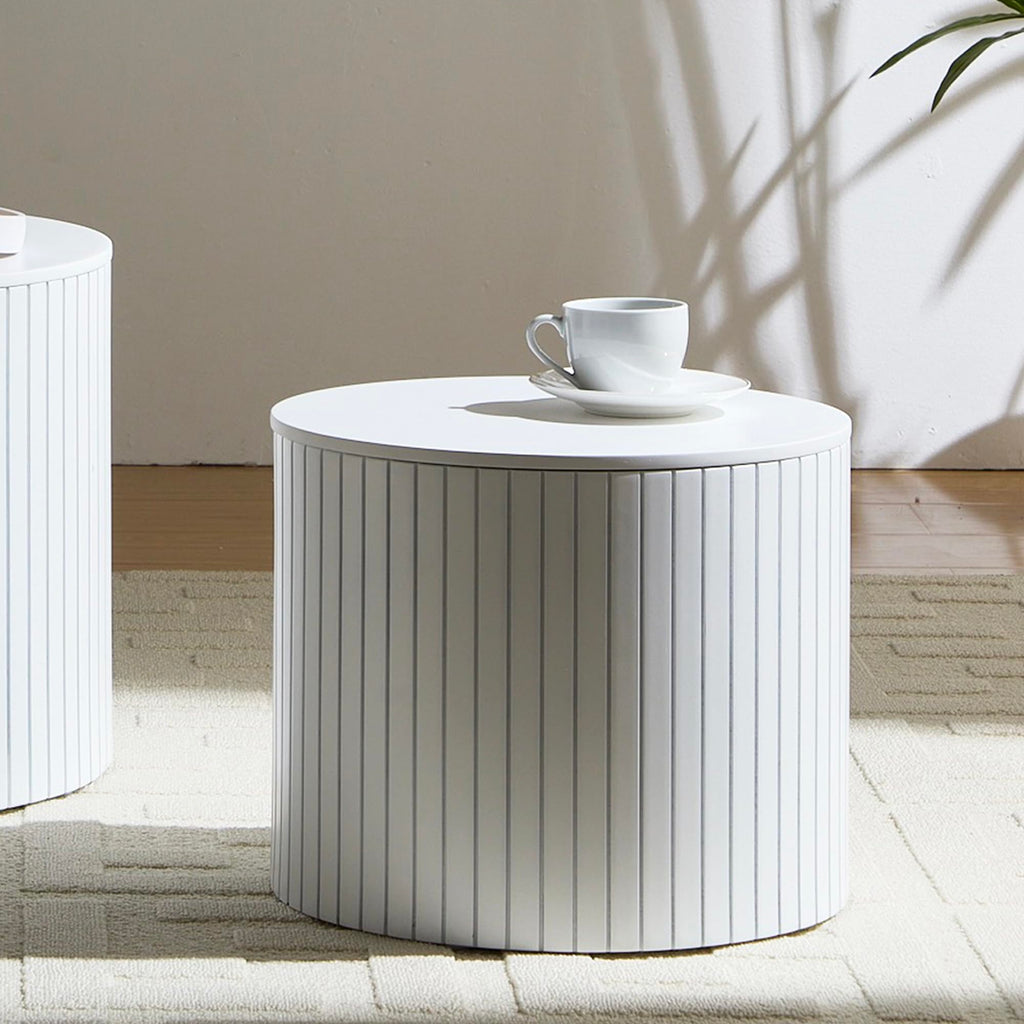 Round Coffee Set of 2, Wood Small Nesting Tables with Storage, Circle Side, Modern Accent End with Moveable Lid