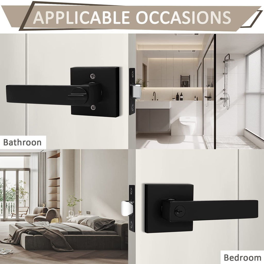 5 Pack Black Door Levers Interior Bedroom Entrance Door knobs Door Lock Set One Keyway Entry Keyed Alike Same Key
