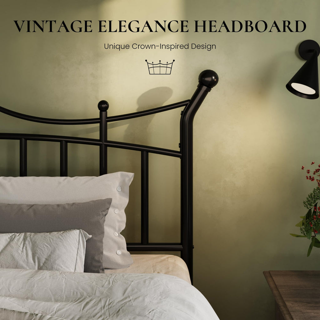 Metal Bed Frame, Victorian Crown Style, Black