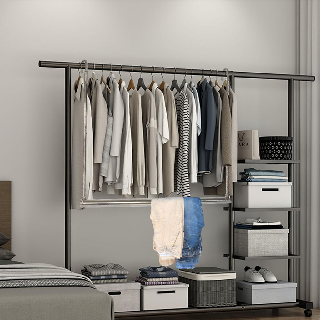 Closet Hanging Rod, Adjustable Width and Height Chrome