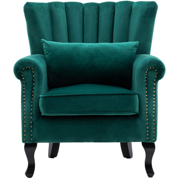 Mid Century Accent Chair Modern Tufted Wingback Armchairs Club Chair Velvet Fabric Single Sofa Lounge Chair with