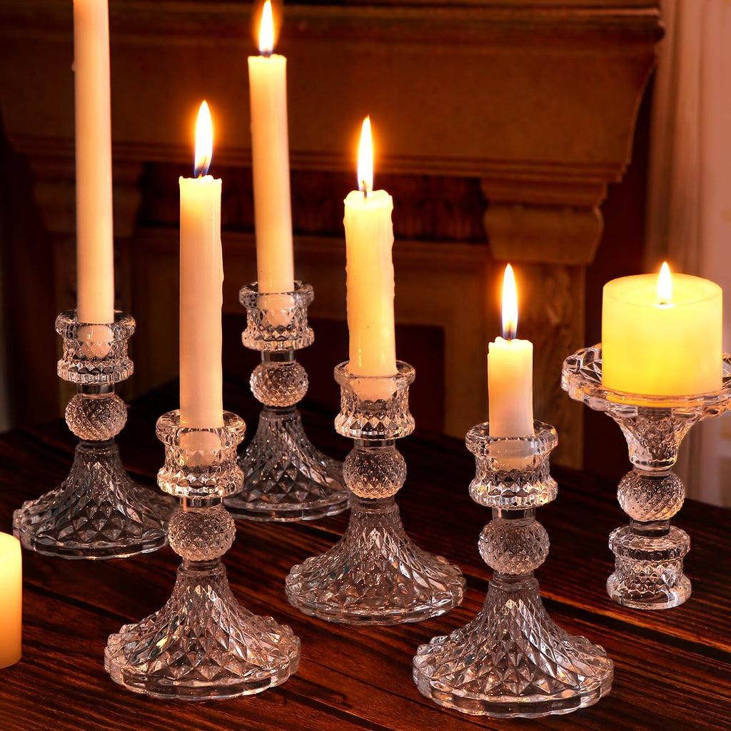 Candlestick Holders Set, 12Pcs 4" H Taper Candle Holders Bulk, Clear Glass Candle Holders for Wedding, Spring Party