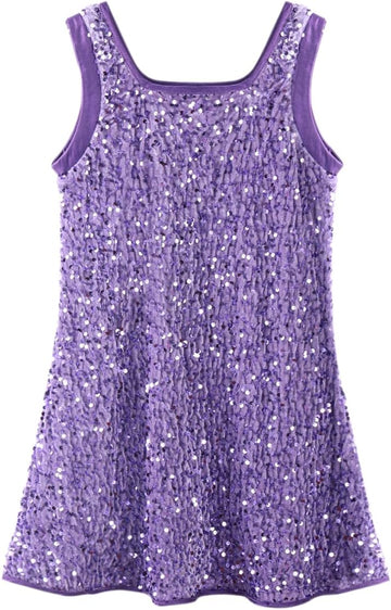 Girls' Sequin Dress A-Line Sleeveless Sparkly Gown Party Dresses with Faux Fur Trim