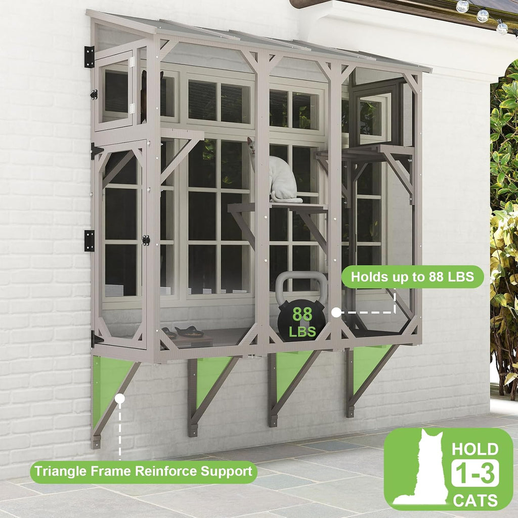 65.1" L Window Catio with 4 Jump Platforms, Mosquito-Proof Cat Window Box for Sunbathing, Napping, Overlooking, Study