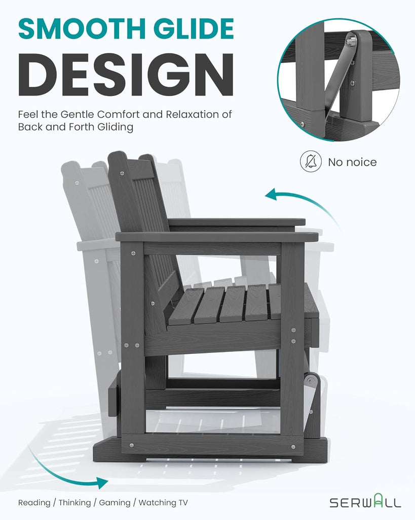 2 Person Patio Glider Bench, HDPE All Weather Swinging Bench, Grey