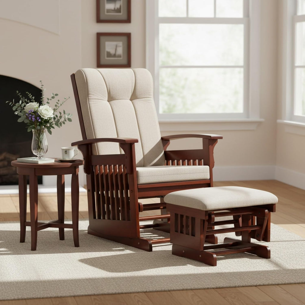 Rustic Glider Chair with Ottoman, Resistant Rubber Wood Nursery Glider and Ottoman Sets for Relaxing, Rocking Chair