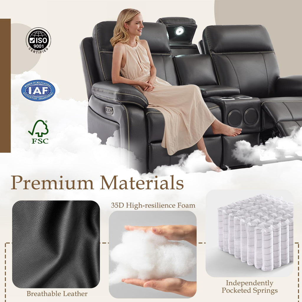 Power Reclining Loveseat with LED Reading Light/Storage Drawer, Power Loveseat Recliner Sofa, Reclining Loveseat with