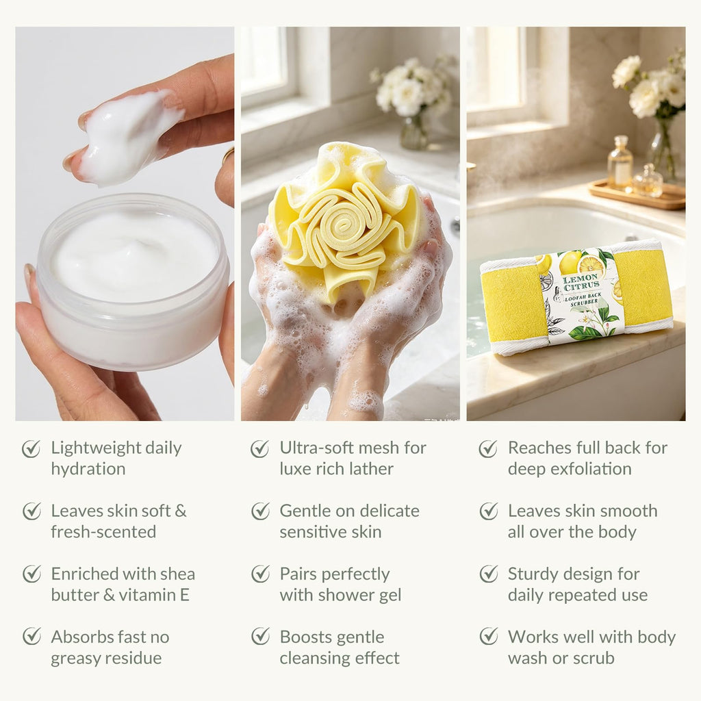 Lemon Bath Gift Set for Women, Spa Gift Basket & Self Care Birthday Gifts