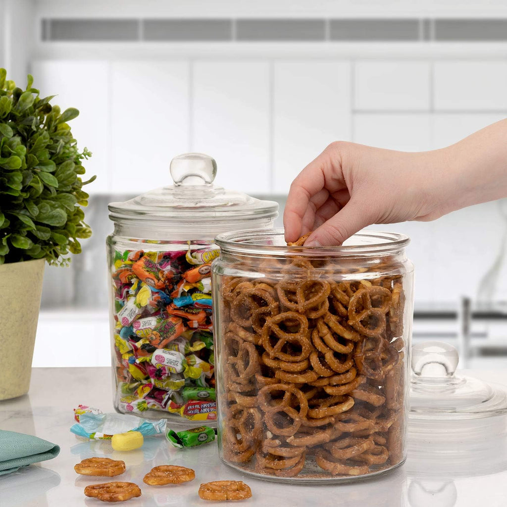 Glass Jar with Lid (2 Liter) | Airtight Glass Storage Cookie Jar for Flour, Pasta, Candy, Dog Treats, Snacks - Set of 2