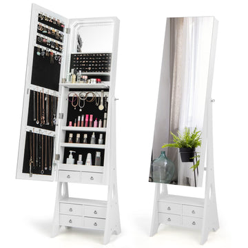 Jewelry Cabinet with Full Length Mirror & LED Light Strip, White