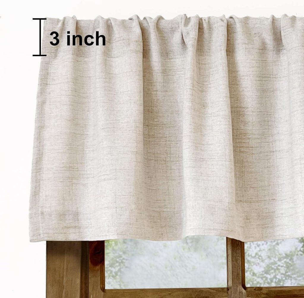 Faux Linen Valance for Windows Kitchen Living Room Valances Rod Pocket Farmhouse Country Rustic Bathroom Small Window