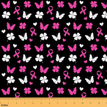 Butterfly Fabric by the Yard Pink Ribbon Upholstery Fabric for Chairs Breast Cancer Awareness DIY Waterproof Material
