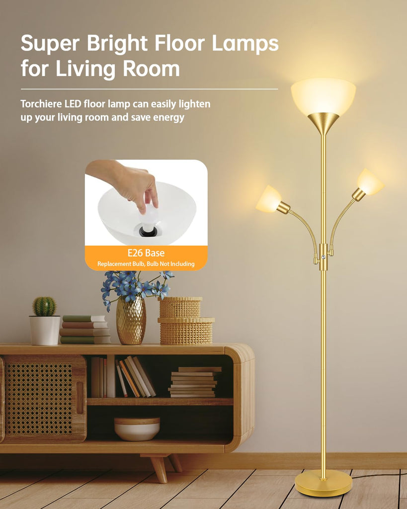 Floor Lamp, Torchiere Floor Lamps, 71 Inch Tall Standing Lamp, Bedroom Lamps with Reading Light, Rotary Switch, 3