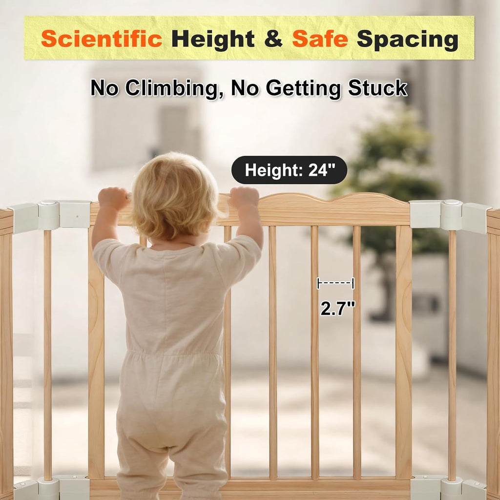 Foldable Wooden Playpen for Babies and Toddlers, Pre-Assembled Baby Playpen, Solid Wood Indoor Play Yard, Large Baby