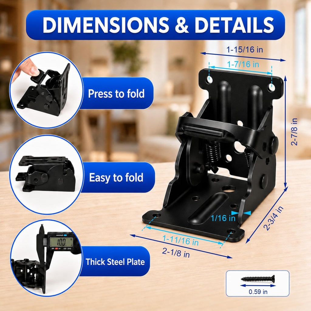 Folding Brackets 4 Pack, Heavy-Duty Self-Locking Hinges with Screws, Foldable Lock Extension Support Brackets for