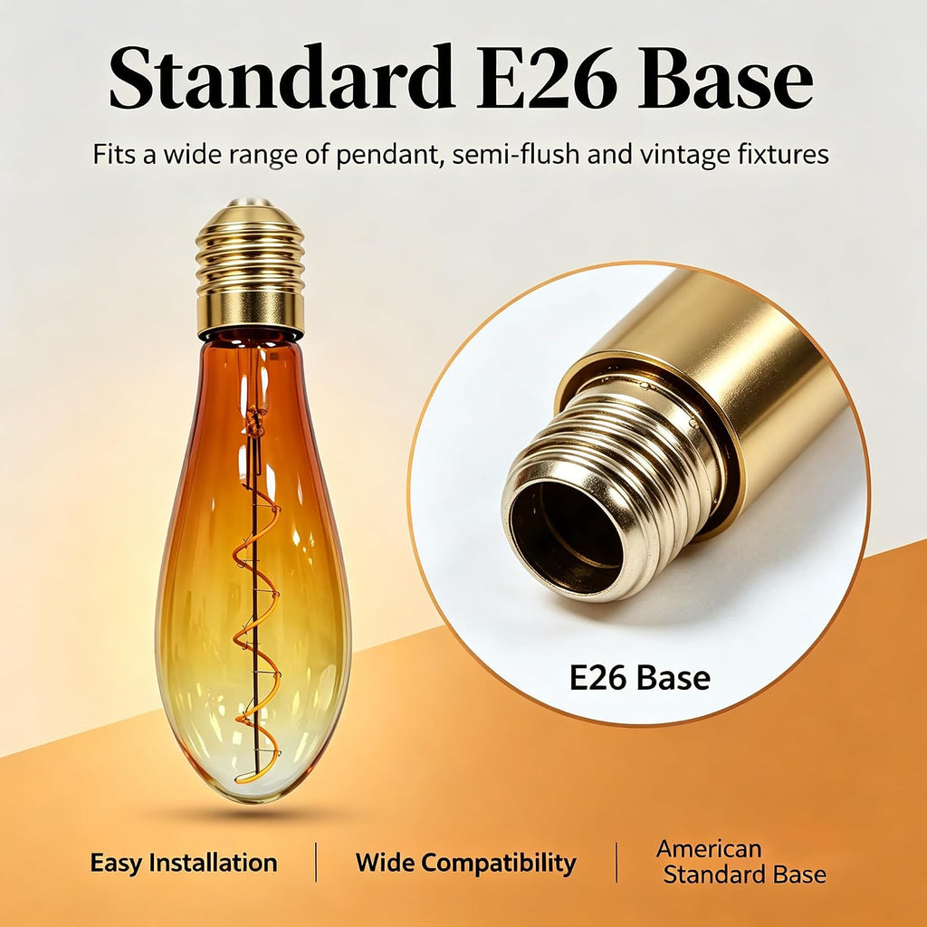 LED Edison Bulb C80,Dimmable E26 4W 1800K Warm,Gradient Orange Glass