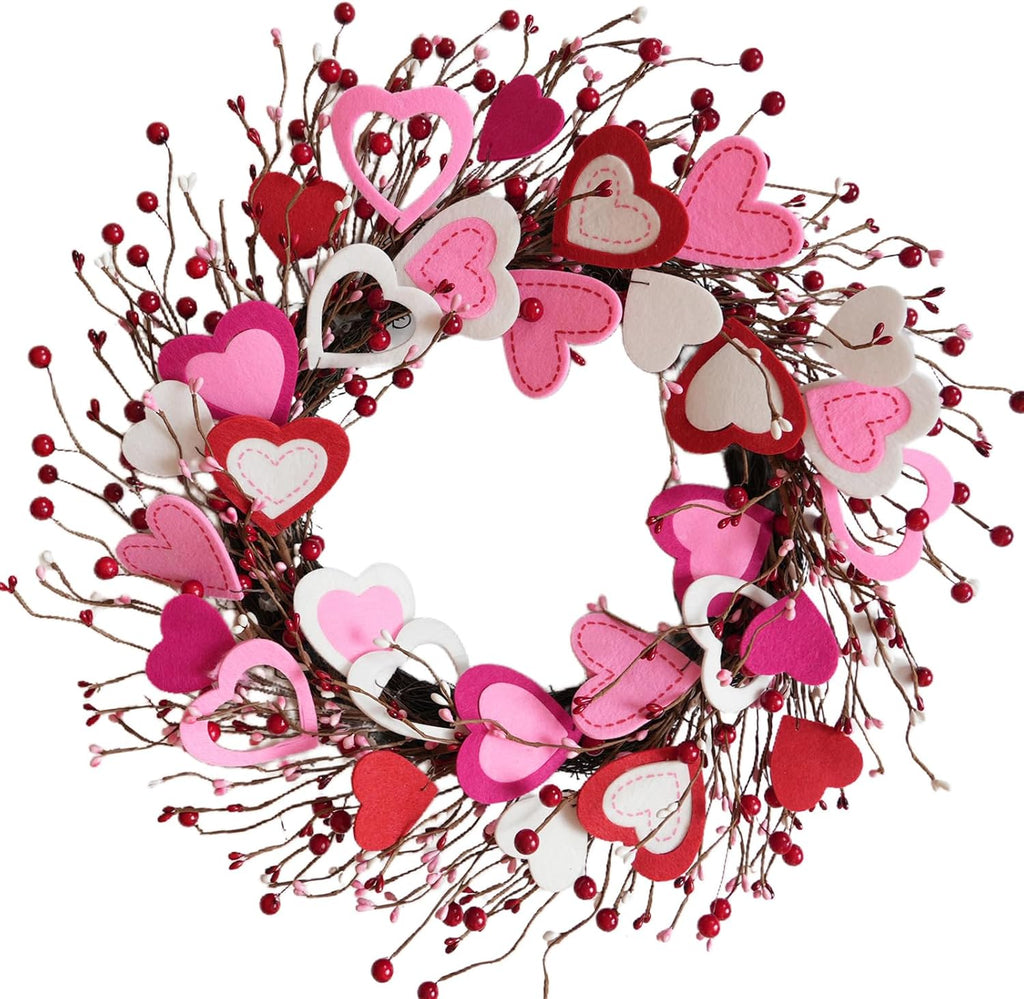 Valentine's Day Wreath, Romantic Valentines Wreaths for Front Door 20 Inch, Pink Red White Valentine Wreath