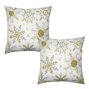 Christmas Snowflake Pillow Covers White Gold Gray Xmas Throw Pillow Cases 24x24 Set of 2 Seasonal Cotton Linen