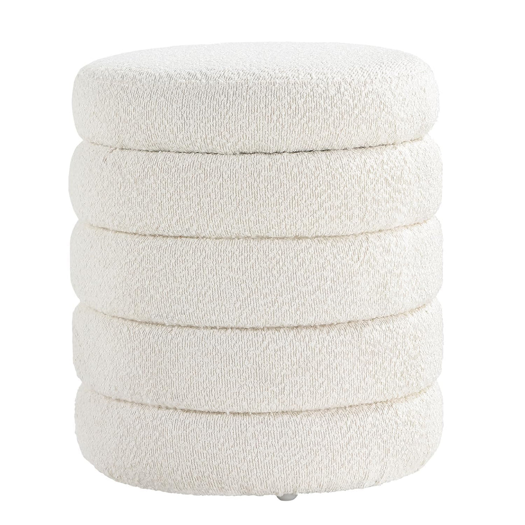Modern Round Ottoman with Soft Padded Seat, Storage Vanity Chairs for Makeup, Upholstered Footrest Stool Ottoman Foot