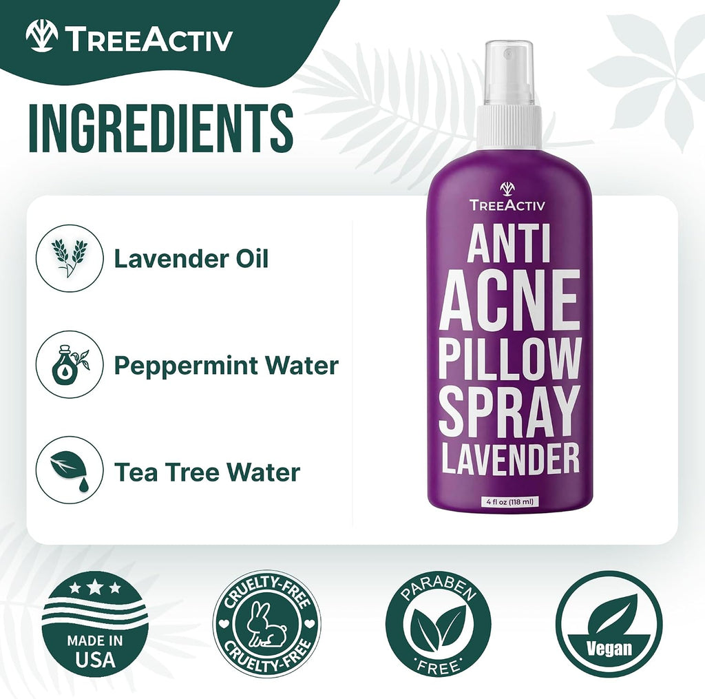 Anti-Acne Pillow Spray, 4 fl oz, Lavender Sleep Spray, Pure Lavender Essential Oil Air Freshener, Pillow Linen Spray - Set of 4