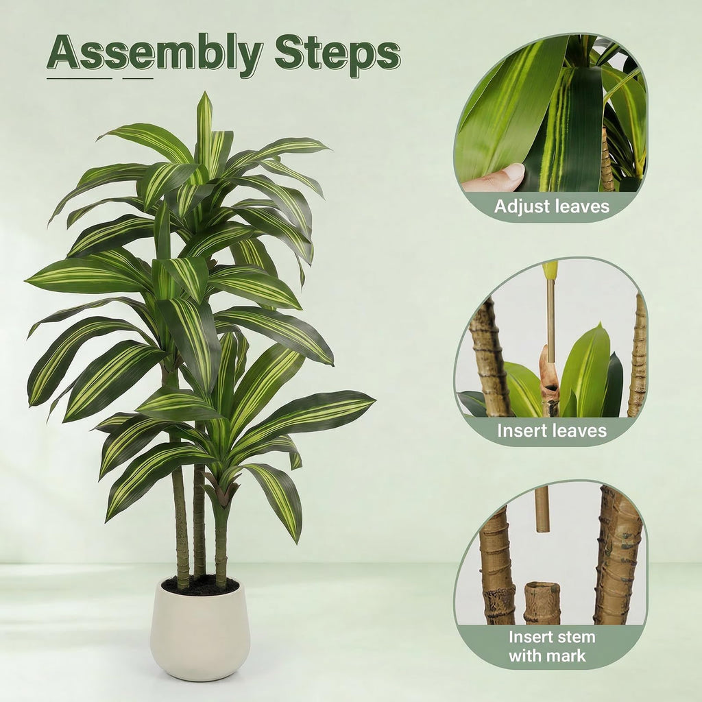 5FT Artificial Tree Dracaena Plant in Decorative Pot-Realistic Fake Plant for Indoor Outdoor Use, Home Office Living