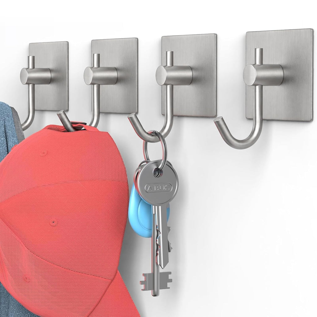 6PACK Adhesive Wall Hooks, Heavy Duty Sticky Holder Waterproof Aluminum Towel Hooks for Hanging Coat, Hat, Towel