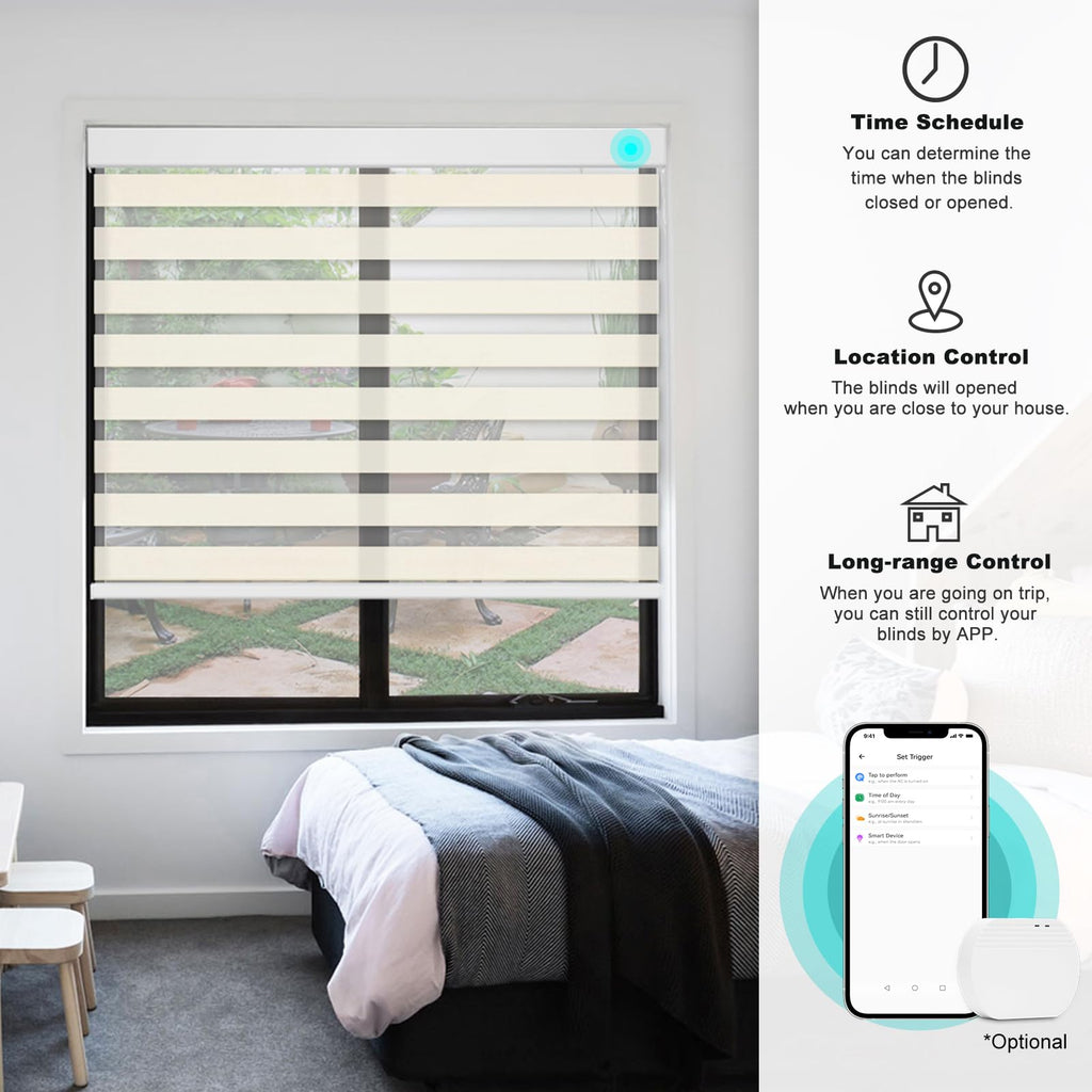 Smart Zebra Blinds Motorized Shades Remote Control for Indoor Windows, Custom Size Electric Solar Panel Power