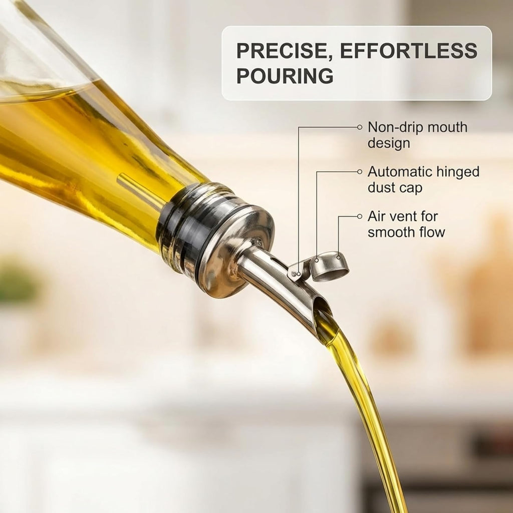 Olive Oil and Vinegar Dispenser Bottles -Glass and Stainless Steel - Set of 2