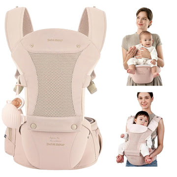 Baby Carrier with Hip Seat,All-Position Breathable Mesh Hip Seat & Carrier 0-36Months with Head Hood, 3 PCS Cotton
