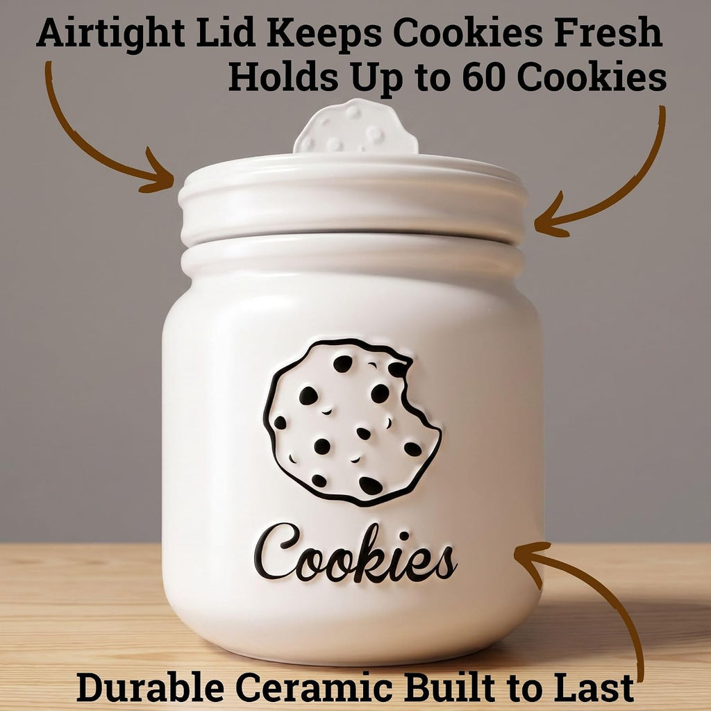 Cookie Jar with Airtight Lid, 6" x 8" Ceramic with Rubber Lined Ceramic Lid