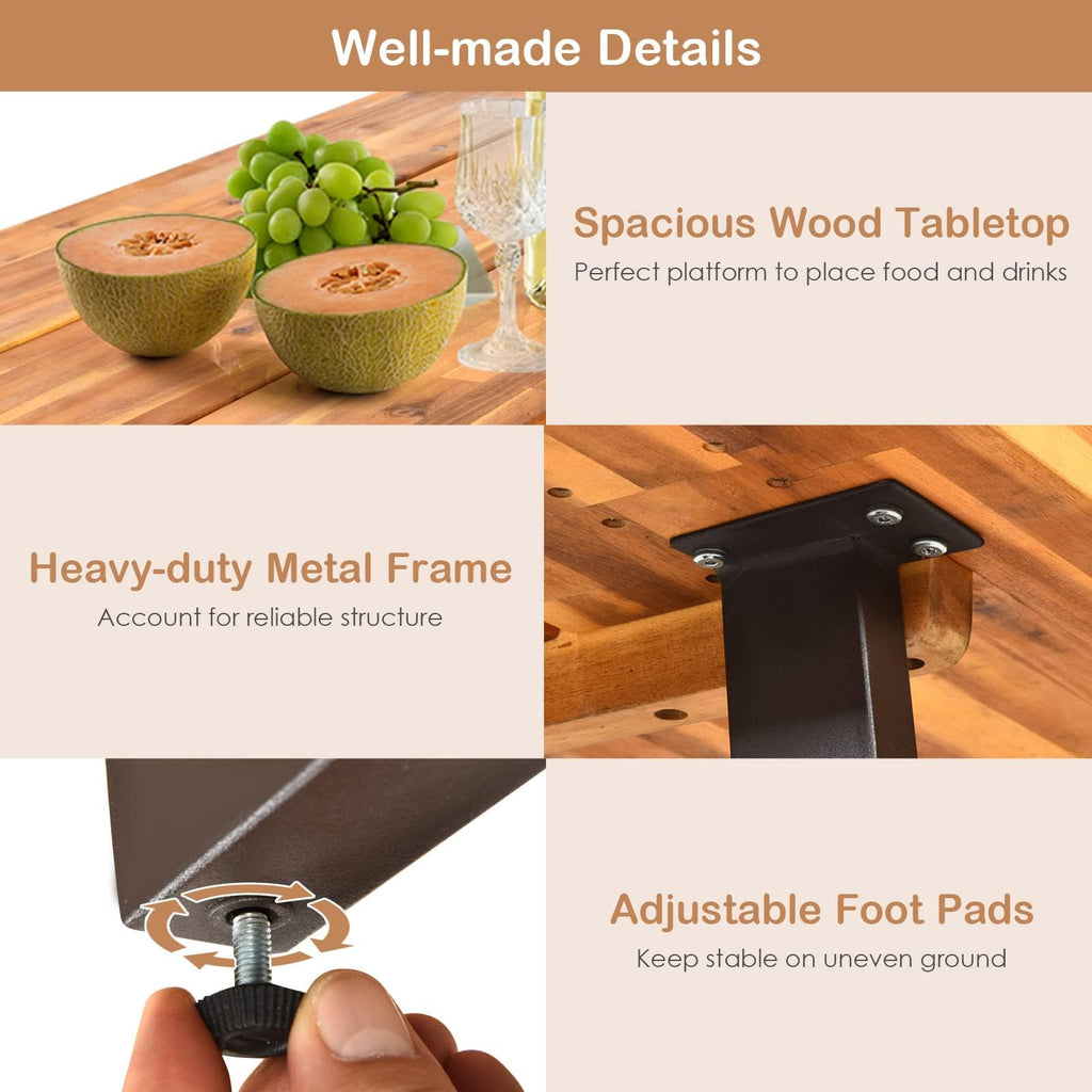 Outdoor Picnic Table Bench Set with Wood Top & Steel Frame, Patio Dining Picnic Table Set with Umbrella Hole for