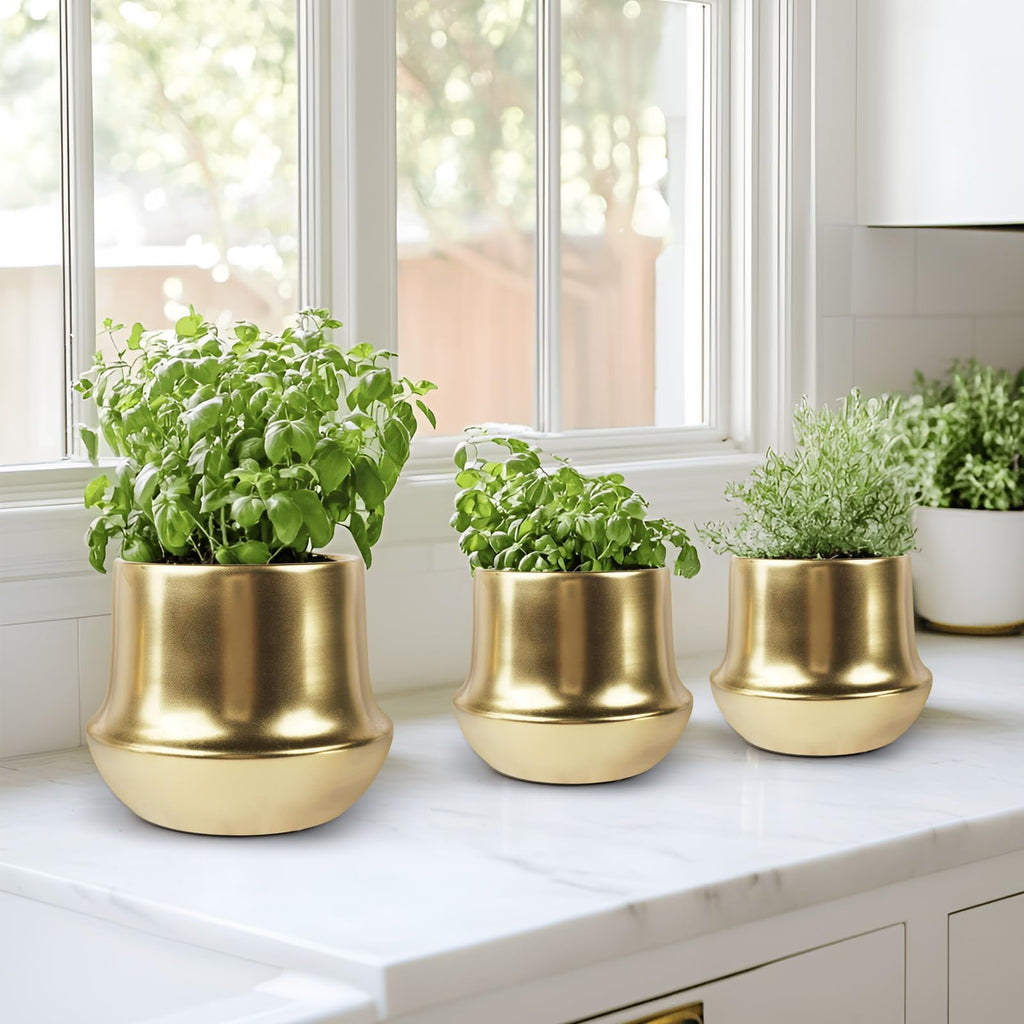 Gold Planter Pot Indoor Ceramic Flower Pots Modern Decorative Large Plant Pot 7.1 inch Gold Brass Planter for All