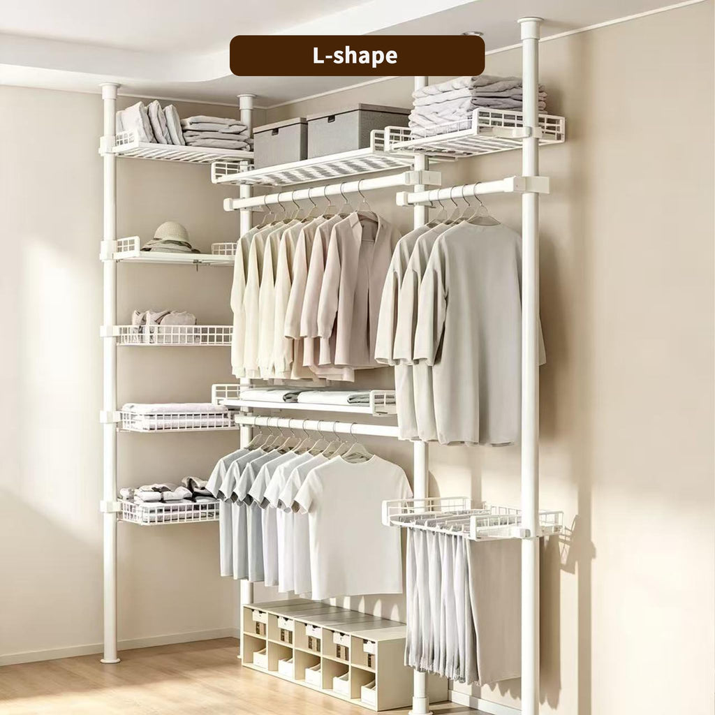 Adjustable Storage Rack, No Drilling Floor Standing Closet Organizer, White