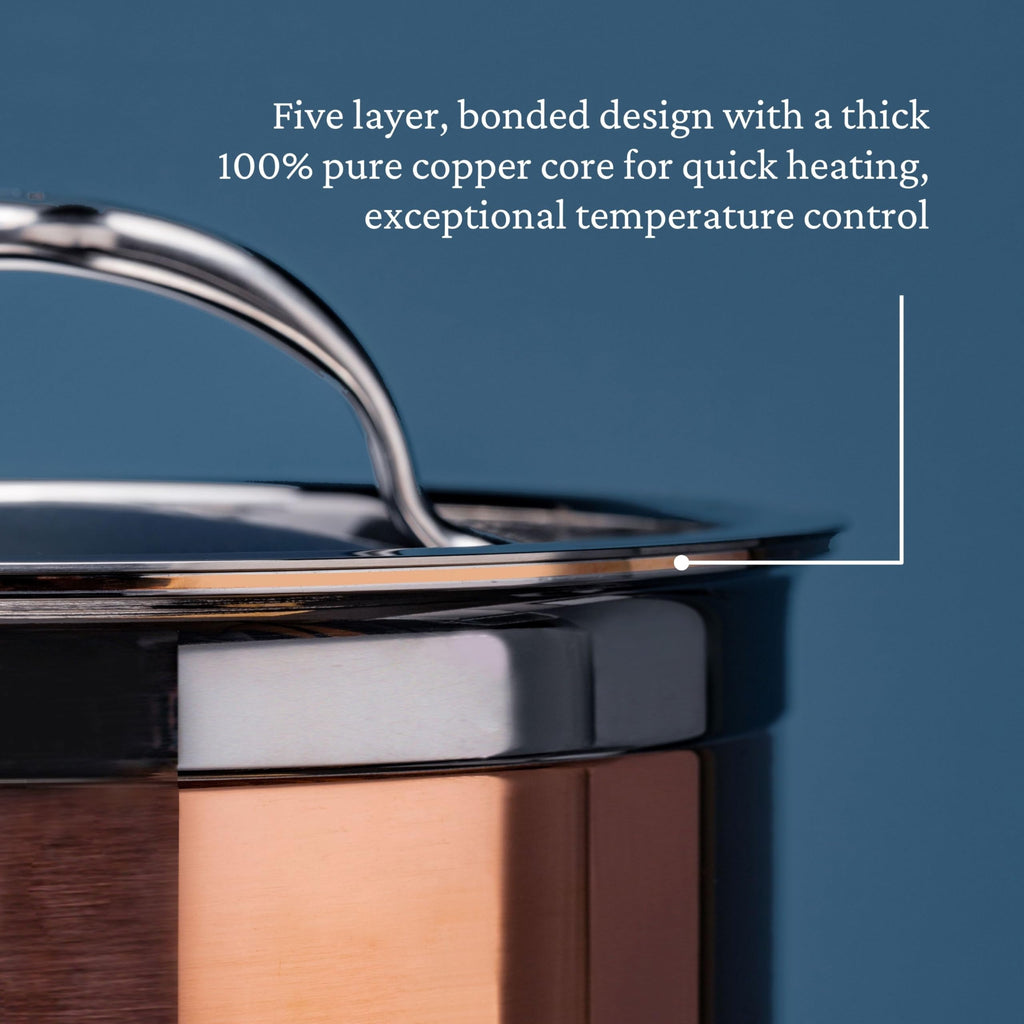 CopperBond Collection - 100% Pure Copper Stock Pot, Induction Cooktop Compatible, 6 Quart