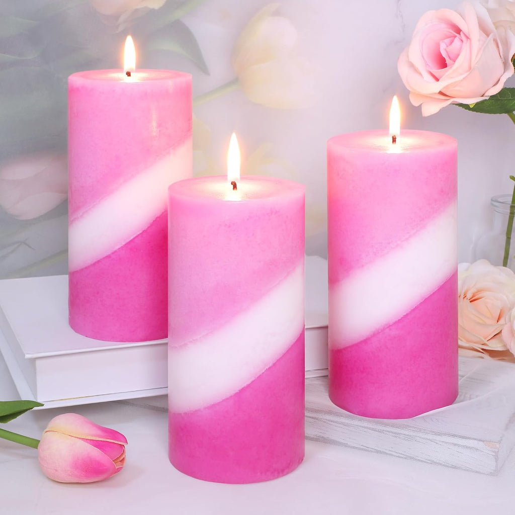 Pillar Candles Rose Scented Pink Spiral Aromatherapy Candles 70+ Hours Burn Long Lasting, Mottled Layered Candles